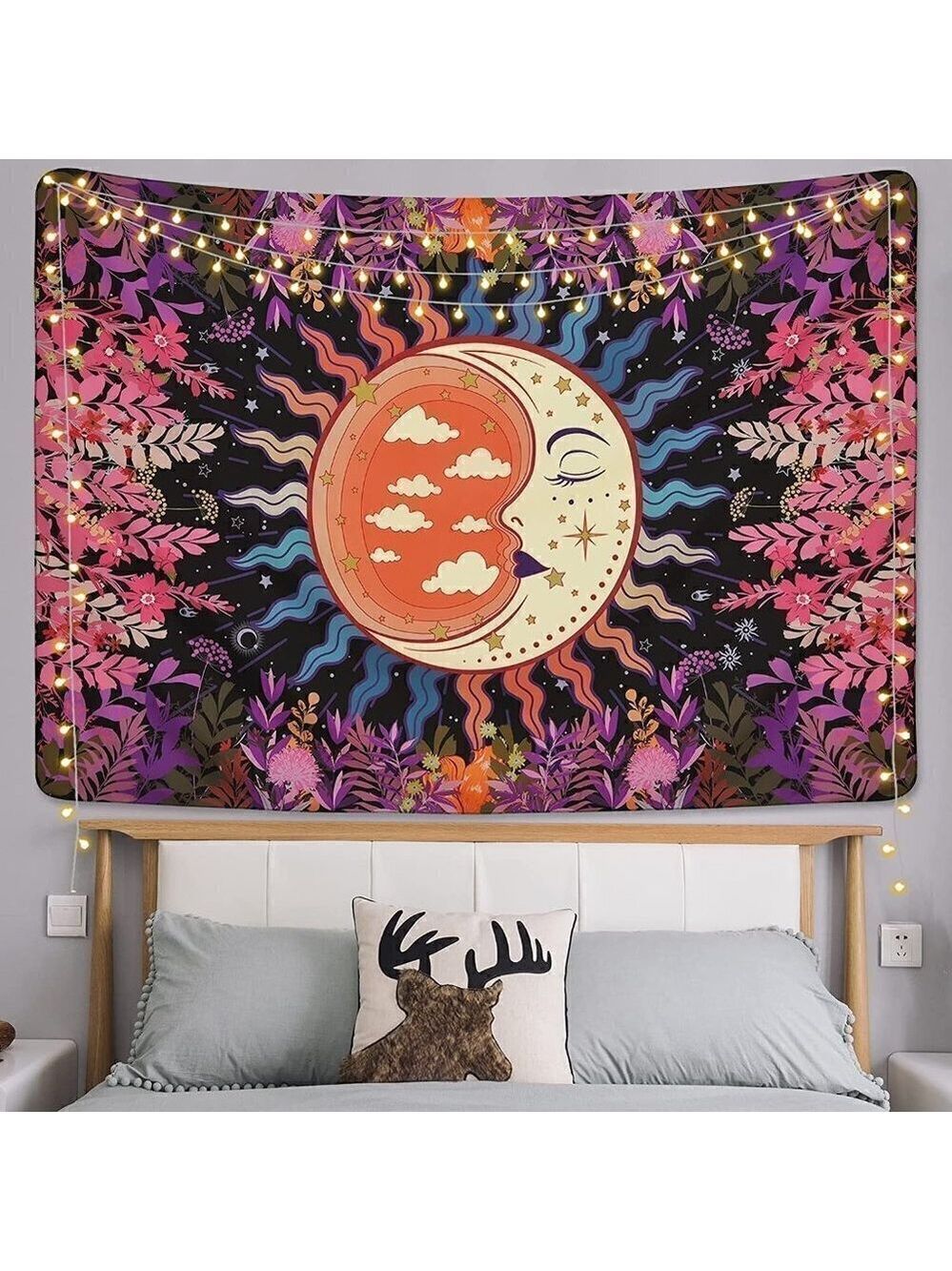 𝅺PSYCHEDELIC Moon Stars Garden Flower Tapestry Mandala Living Room Bedroom Dorm